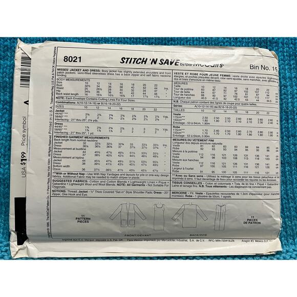 McCalls 8021 Sewing pattern fitted dress oversized blazer size 16 18 20 22 - Picture 3 of 6